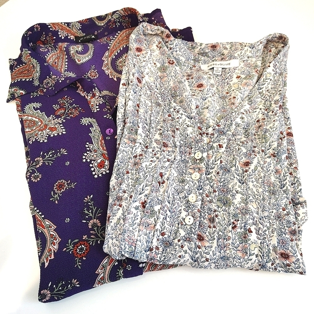 Blouse Bundle Rose + Olive And Simply Emma Purple and Cream Floral Tops